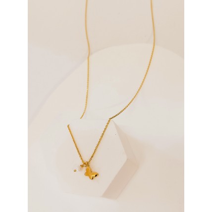 Ασημένιο κολιέ επίχρυσο πεταλούδα και μαργαριτάρι SN271